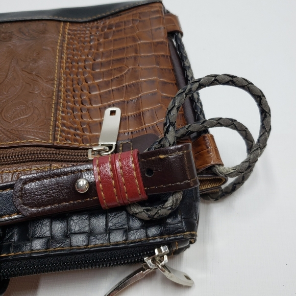 M.C. Marc Chantal Fake Reptile Skin Purse Brown Red Crossbody Strap - Picture 10 of 16